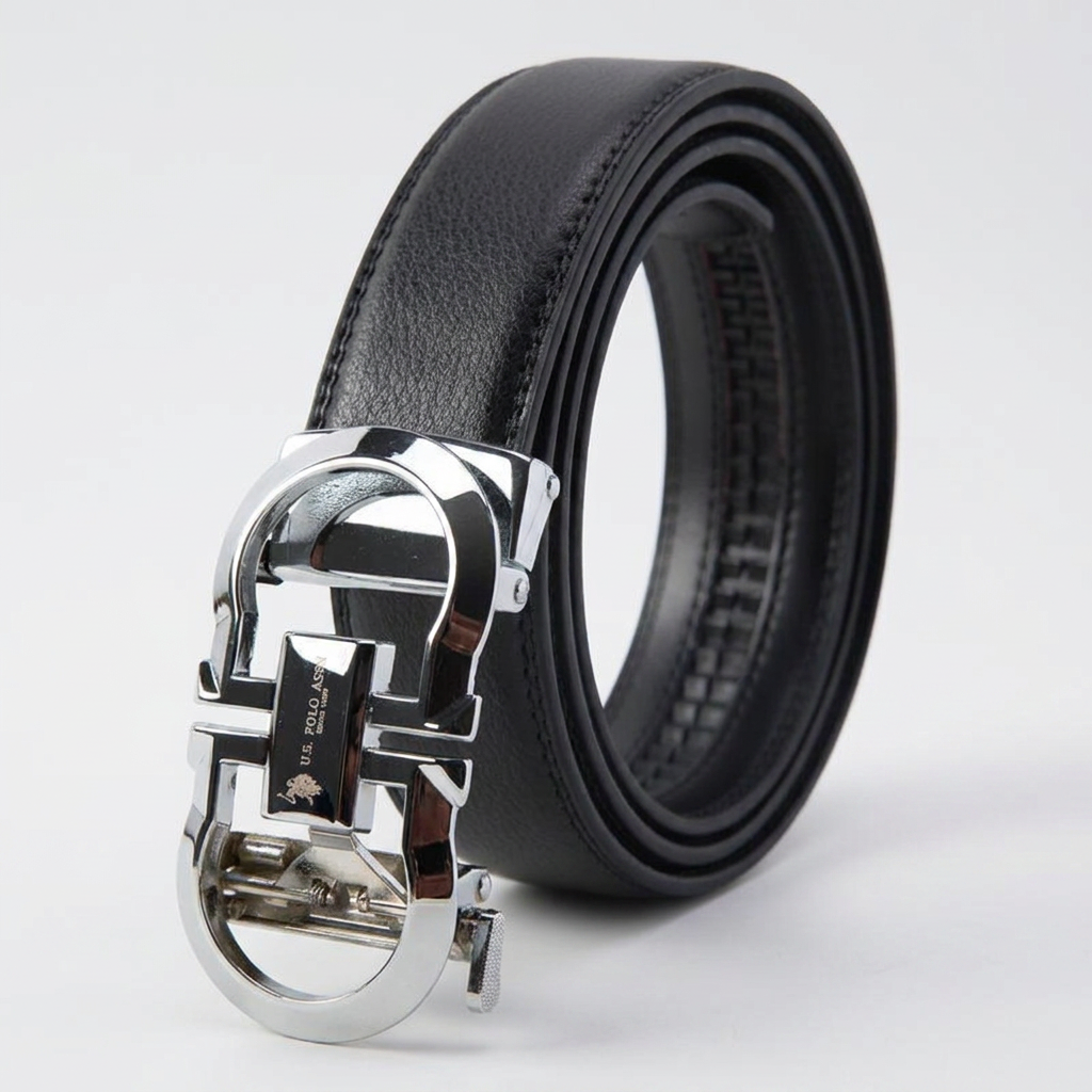U.S. POLO ASSN 폴로 8자형 천연소가죽 벨트 23BT01, 실버, 125cm, 1개