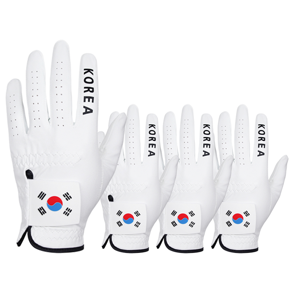 업셋 국가대표 태극기 스웨이드 기능성 골프장갑, 왼손 25호, 화이트, 4개