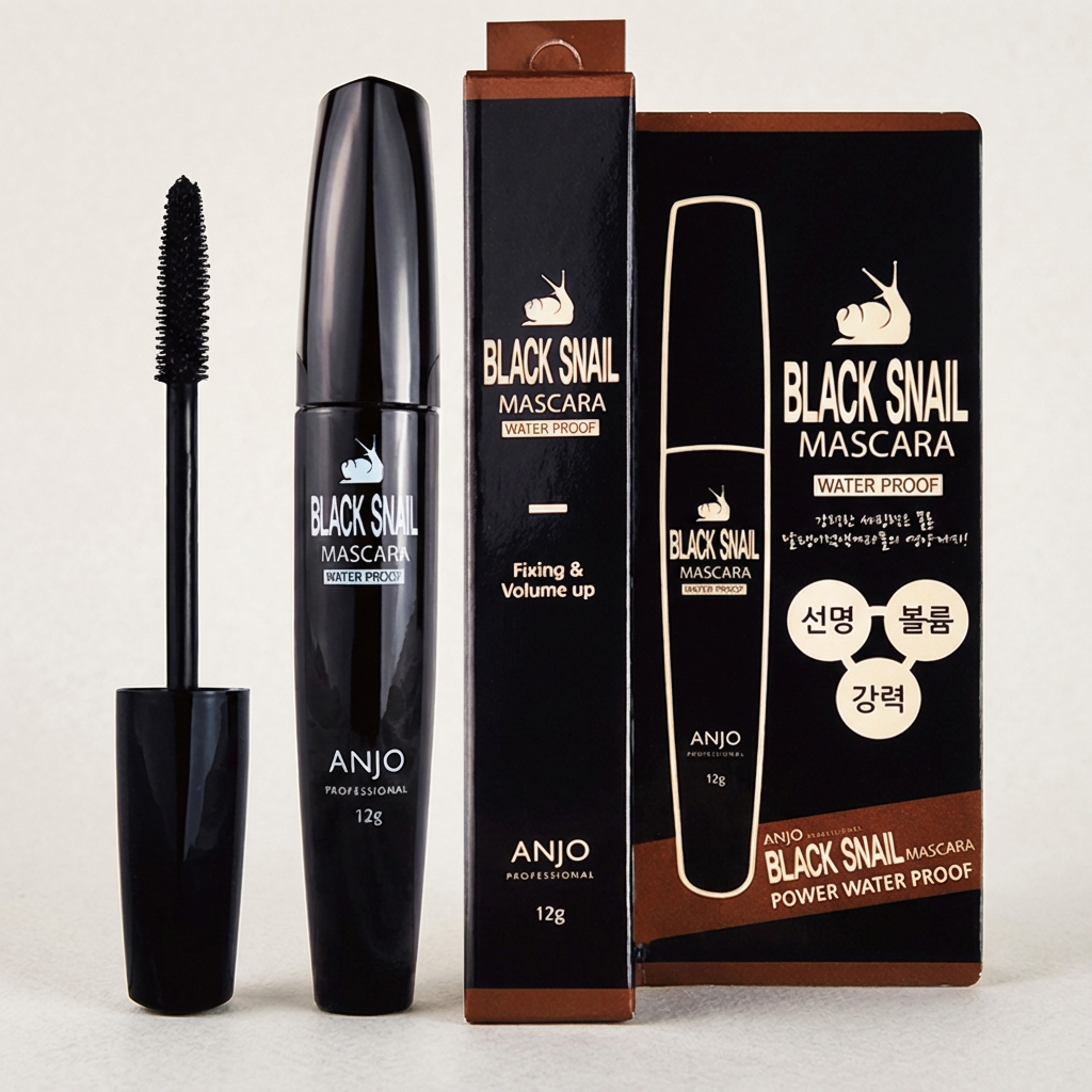 ANJO 초강력 블랙 스네일 워터프루프 마스카라, 블랙, 1개