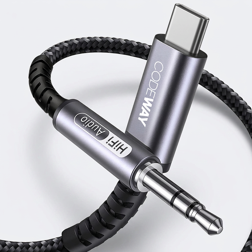 코드웨이 USB-C to AUX 스테레오 오디오 케이블, 그레이, 1m, 1개