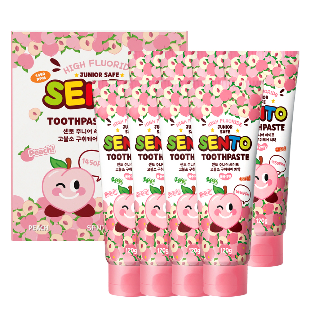 센토 주니어 마일드 구취케어 치약, 복숭아향, 120g, 8개