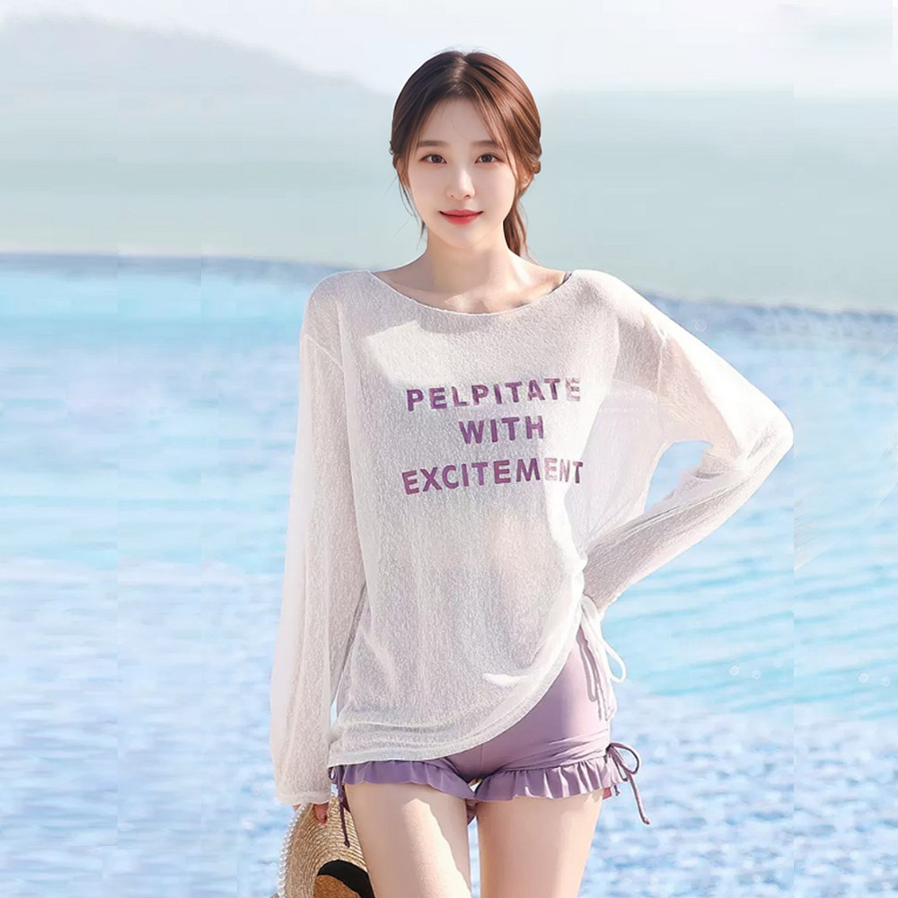 레이어드 비치웨어 3종세트, 화이트퍼플, F