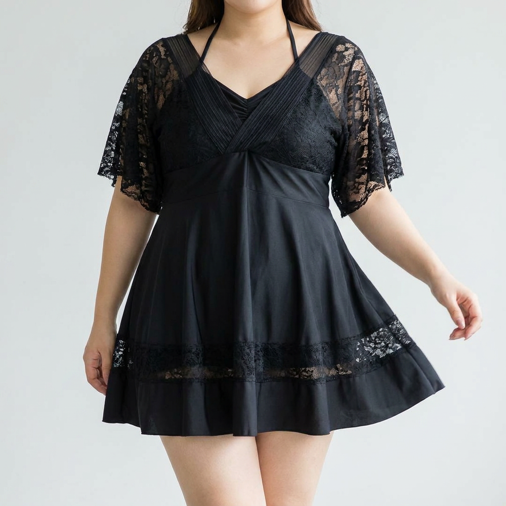 여성 빅사이즈 수영복, 블랙, 5XL