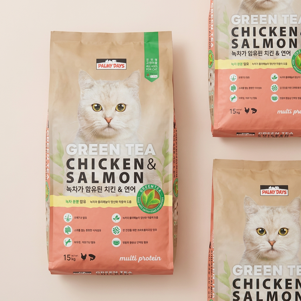 파미데이즈 녹차 치킨 연어 대용량 고양이 사료, 15kg, 1개, 닭+연어