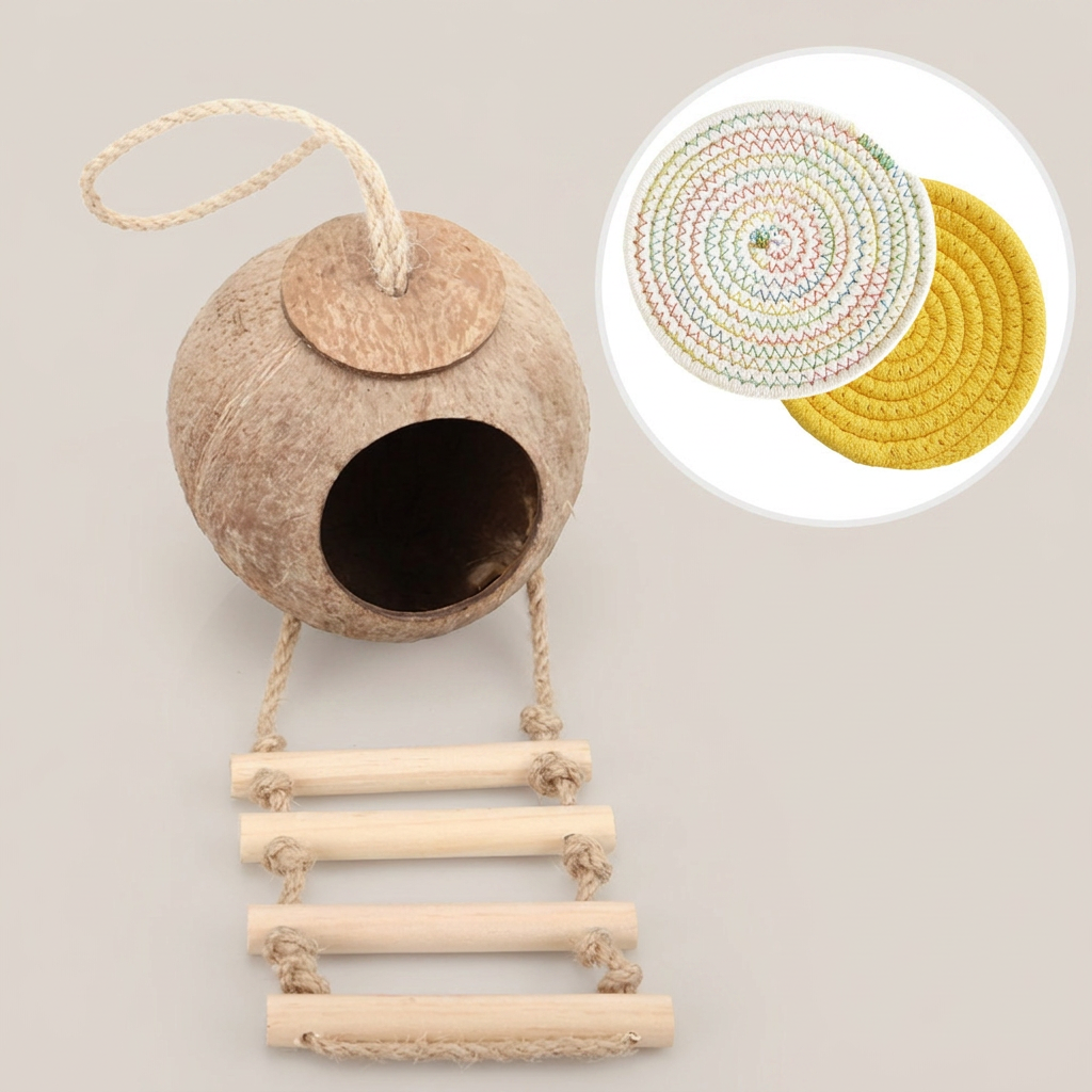 SLOME 도마뱀 코코넛 사다리 은신처 AB8P-021, 내츄럴, 1세트