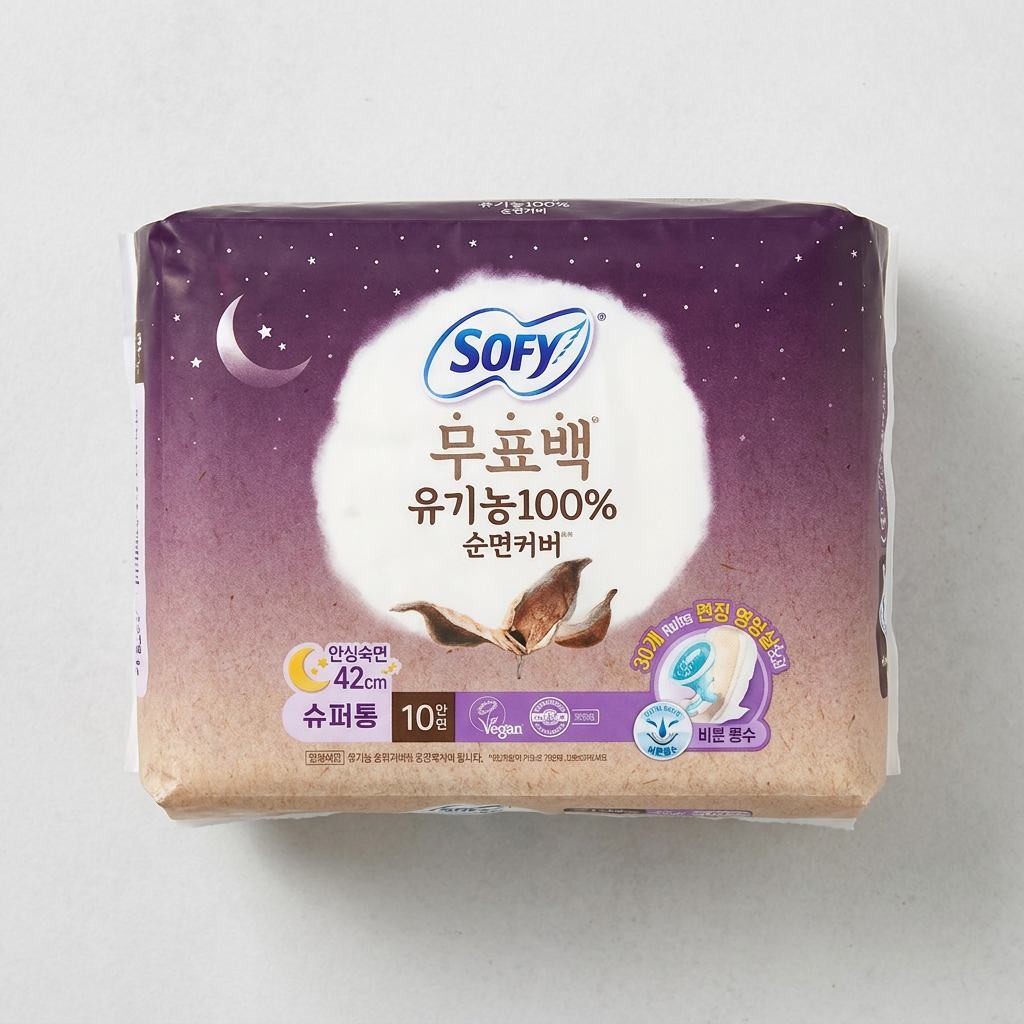 쏘피 무표백 유기농 100% 순면커버, 슈퍼롱, 10개입, 4개