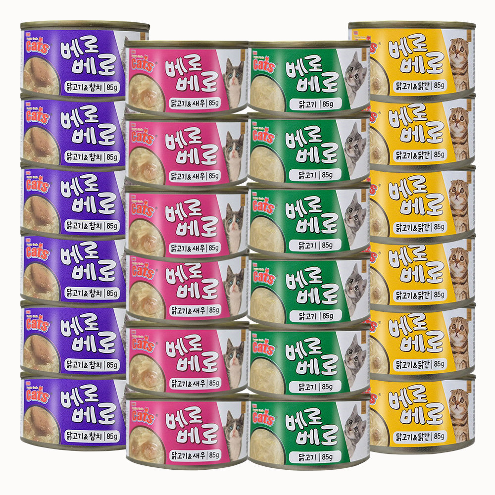 주식회사 우다다 펫더맨 더캣츠 베로베로 캔, 콤보 , 85g, 24개