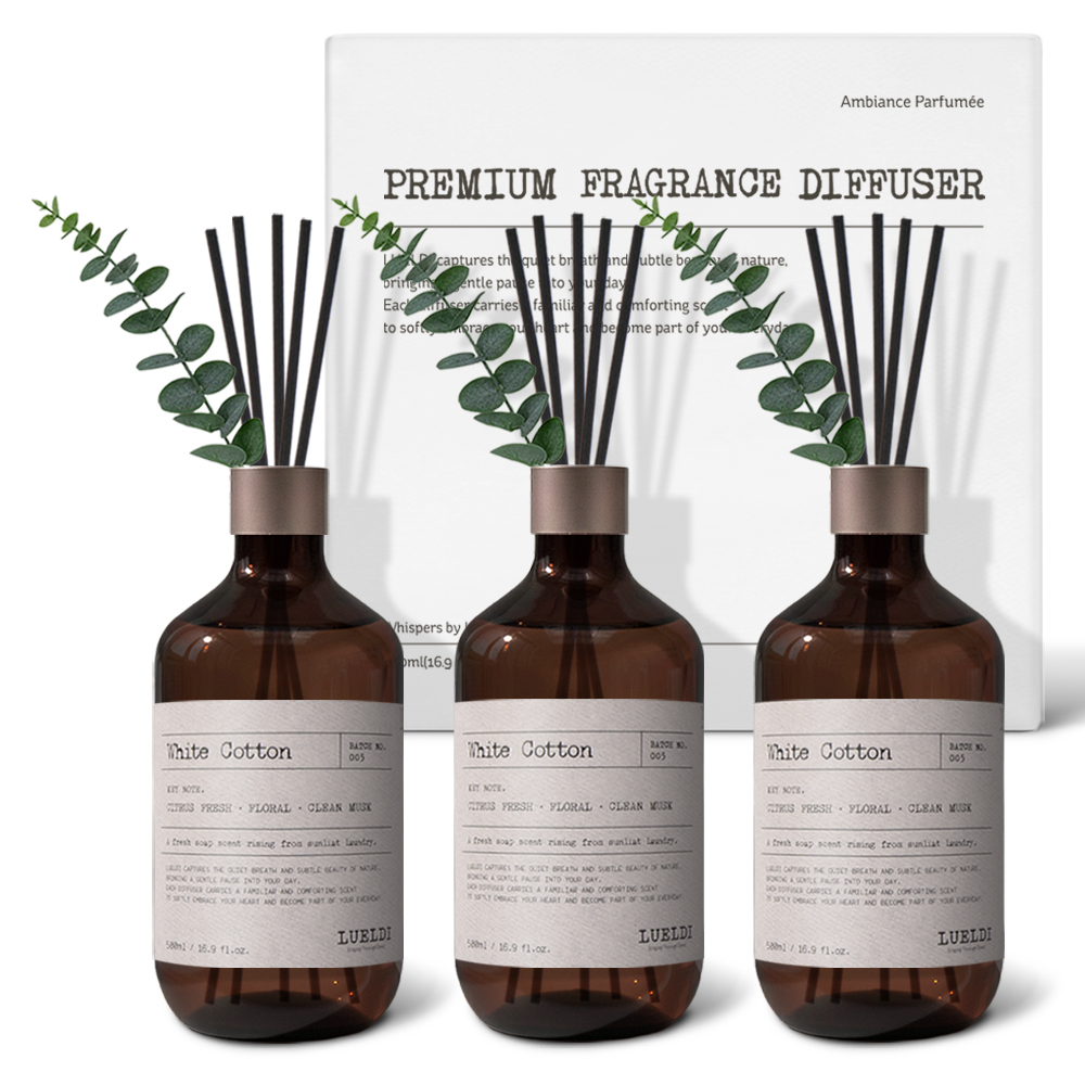 카템팩토리 주식회사 루엘디 프리미엄 대용량 퍼퓸 디퓨저, 화이트 코튼, 500ml, 3개