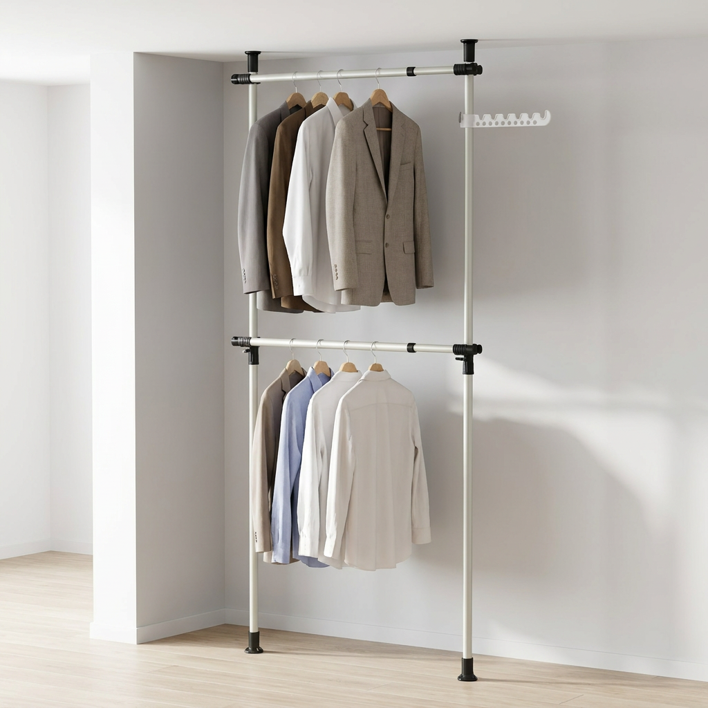 가화홈시스 2단 옷걸이팔 행거, 3LB2200A1, 아이보리블랙, 75cm-120cm, 1개