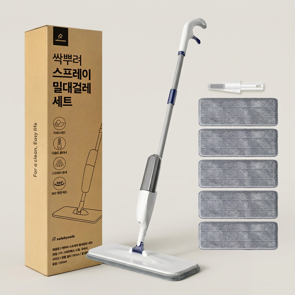 싹뿌려 스프레이 밀대걸레 세트, 본품, 1개 + 리필패드, 5개 + 클리너, 1개