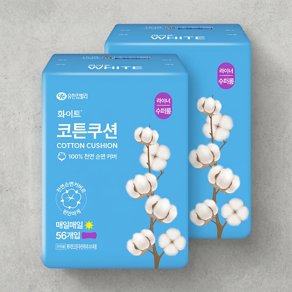 유한킴벌리 화이트 코튼쿠션 팬티라이너, 슈퍼롱, 56매, 2팩