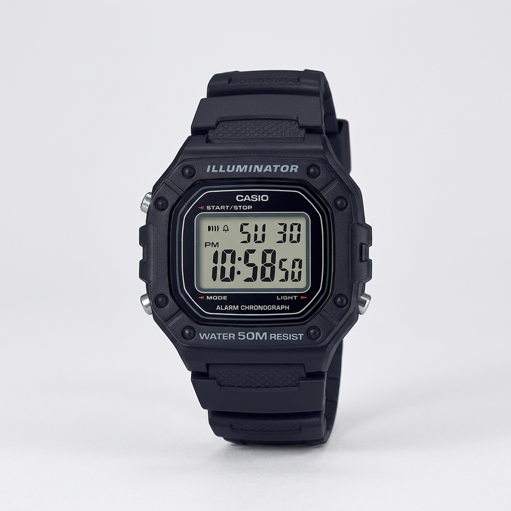 CASIO 카시오 디지털 시계 각인문구 군용 군인 군대 시계 알람 방수 W-218H, W-218H-1A