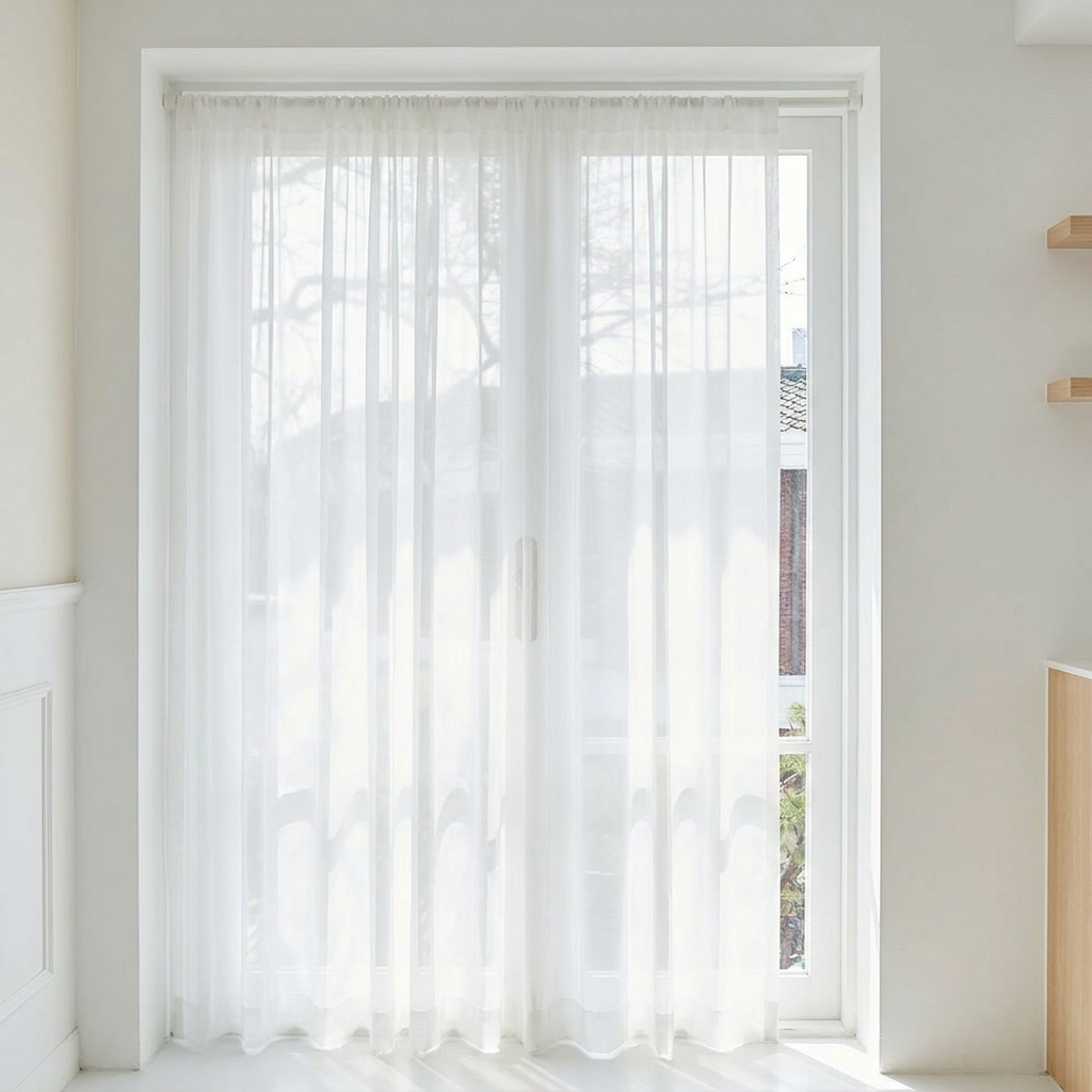 쁘리엘르 데일리 무드 쉬폰 봉집 커튼, 화이트, 140x230cm