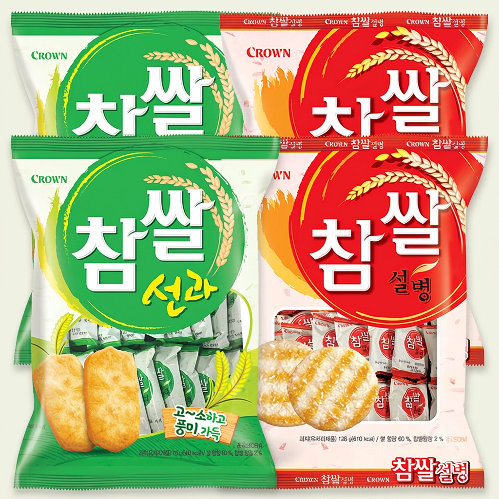 크라운제과, 참쌀설병, 128g, 2개 + 참쌀선과, 115g, 2개