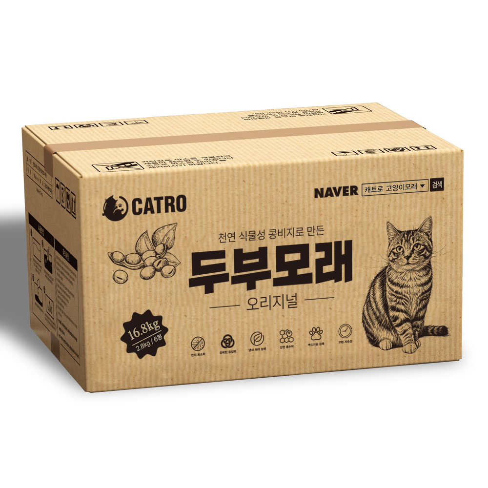 솔지커머스 캐트로 고양이 두부모래, 오리지널, 2.8kg, 6팩