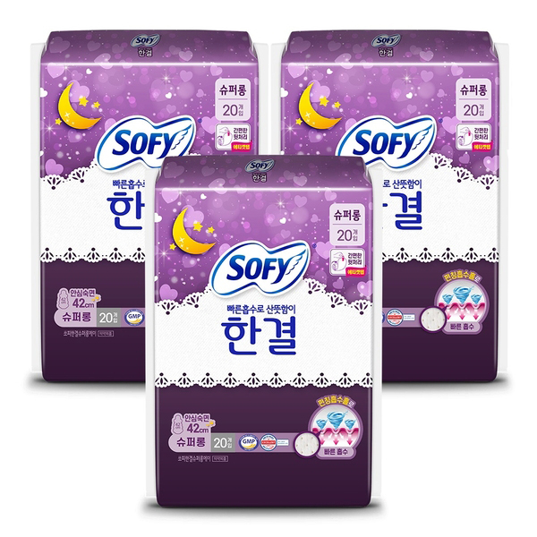 주식회사 케이티알파 쏘피 한결 패드형 생리대, 슈퍼롱, 20개입, 3팩