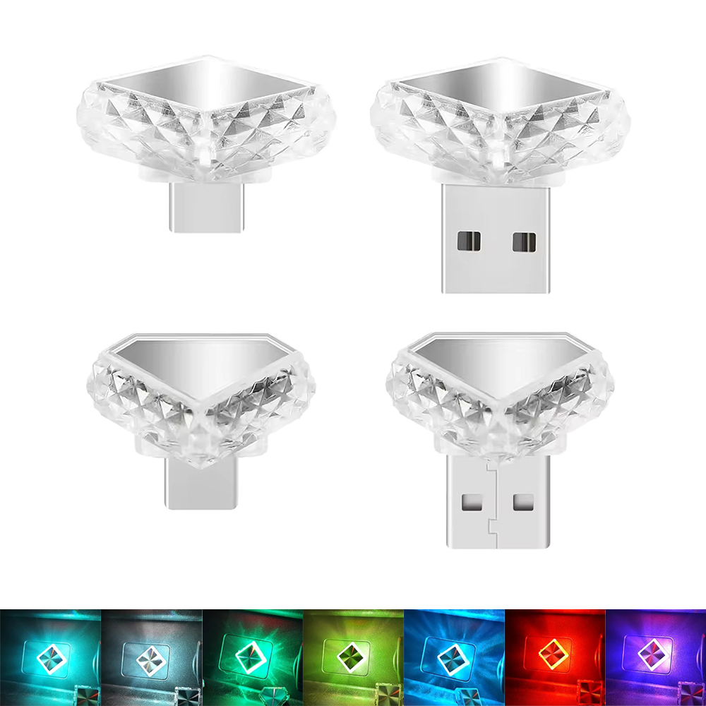에이링크(ALINK) 에이링크 차량용 USB 실내 무드등 조명 엠비언트 감성 LED DR7-L7, 마름모, 1개