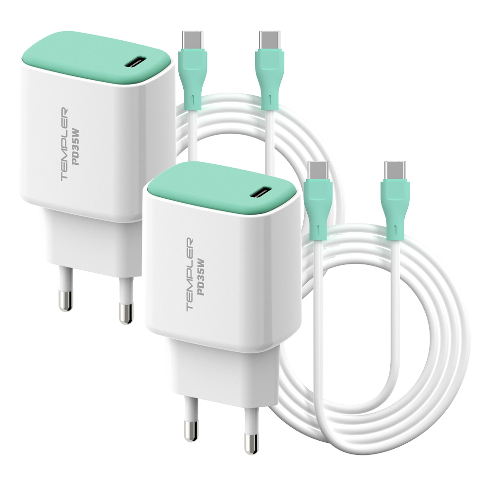 주식회사 오르카일렉트로닉스 템플러 35W 1포트 어댑터, 화이트 민트, 2개 + 45W CtoC 케이블, 2m, 2개