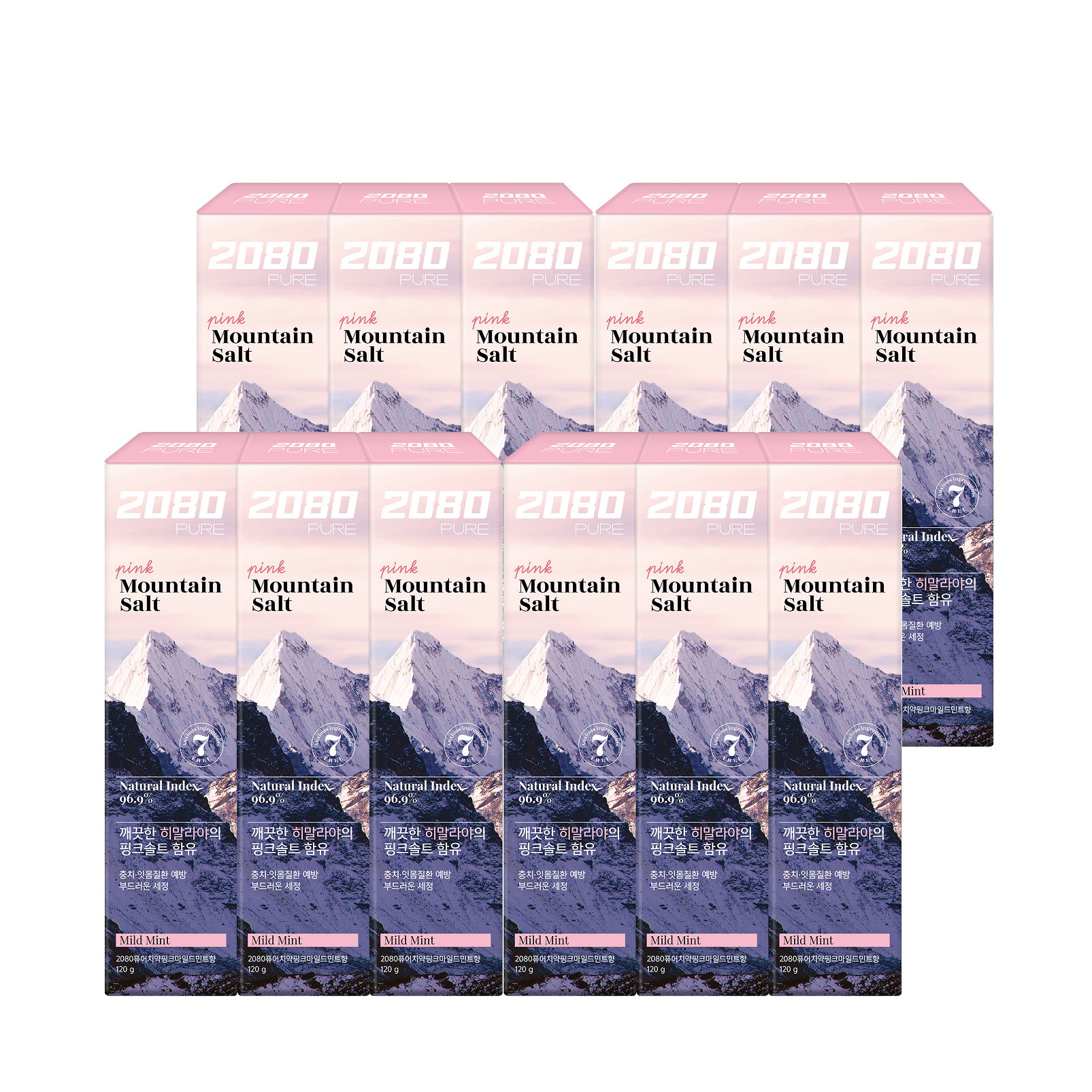 애경산업(주) 2080 퓨어솔트 치약, 핑크마일드민트향, 120g, 12개