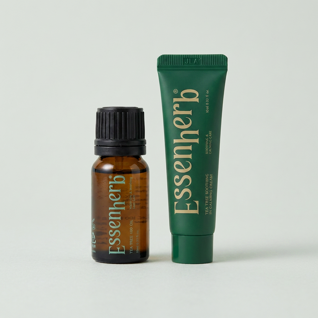에센허브 티트리 100 오일, 10ml, 1개 + 티트리 수딩인카밍크림, 10ml, 1개 + 면봉, 50개입, 1개, 1세트