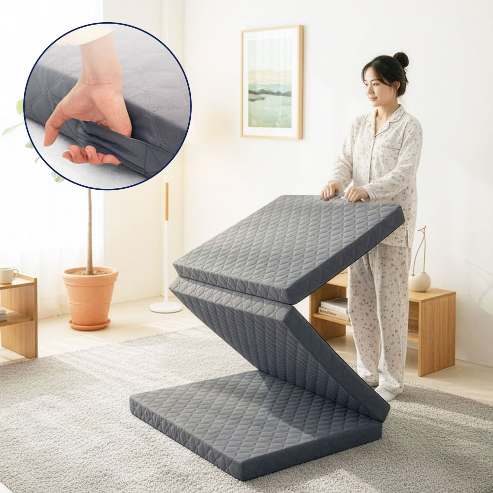 일루일루 3단 접이식 매트리스 토퍼겸용 고밀도폼 바닥형, 챠콜그레이, 싱글, 7cm