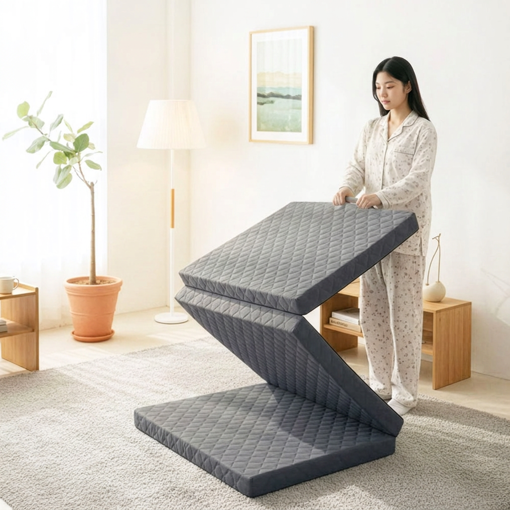 일루일루 3단 접이식 매트리스 토퍼겸용 고밀도폼 바닥형, 챠콜그레이, 슈퍼싱글, 10cm