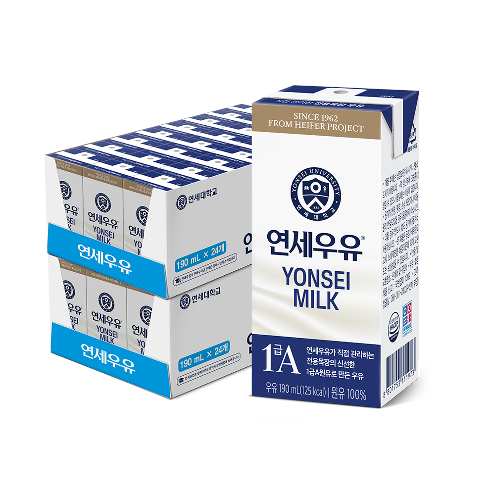 연세대학교 연세유업 연세우유 멸균 흰우유, 190ml, 48개