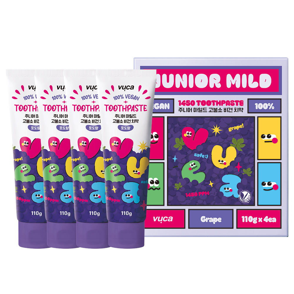 뷰카 뷰카 주니어 마일드 구취케어 치약, 포도향, 110g, 4개