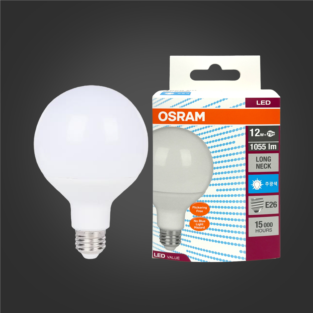 오스람 LED 글로브 램프 볼전구 숏넥, 주광색, 12W, 5개