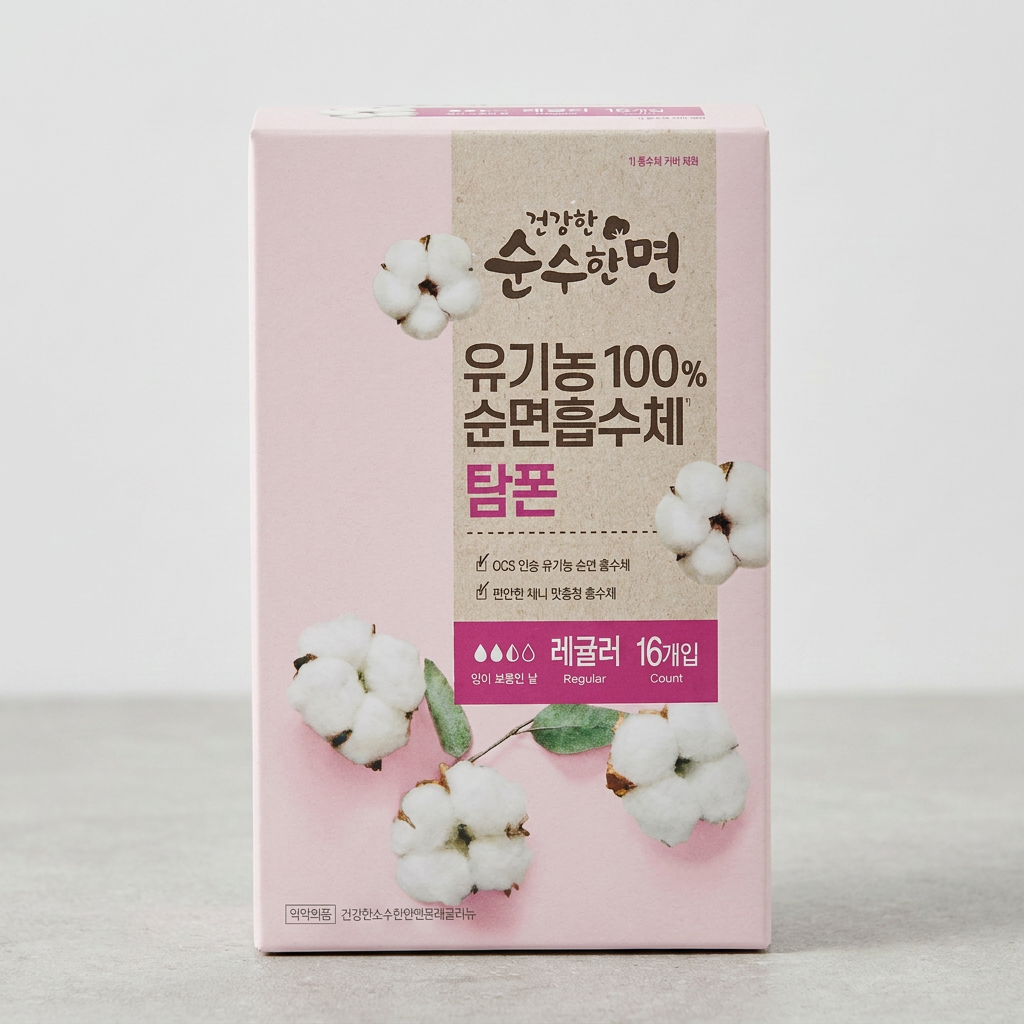 깨끗한나라 건강한 순수한면 유기농 순면 탐폰, 레귤러, 16개입, 1팩