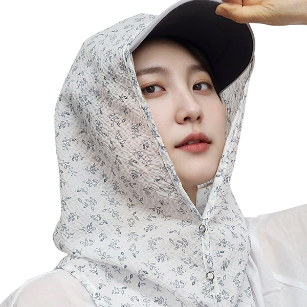 스포즌 후드형 지지미 햇빛가리개, 블랙, 1개