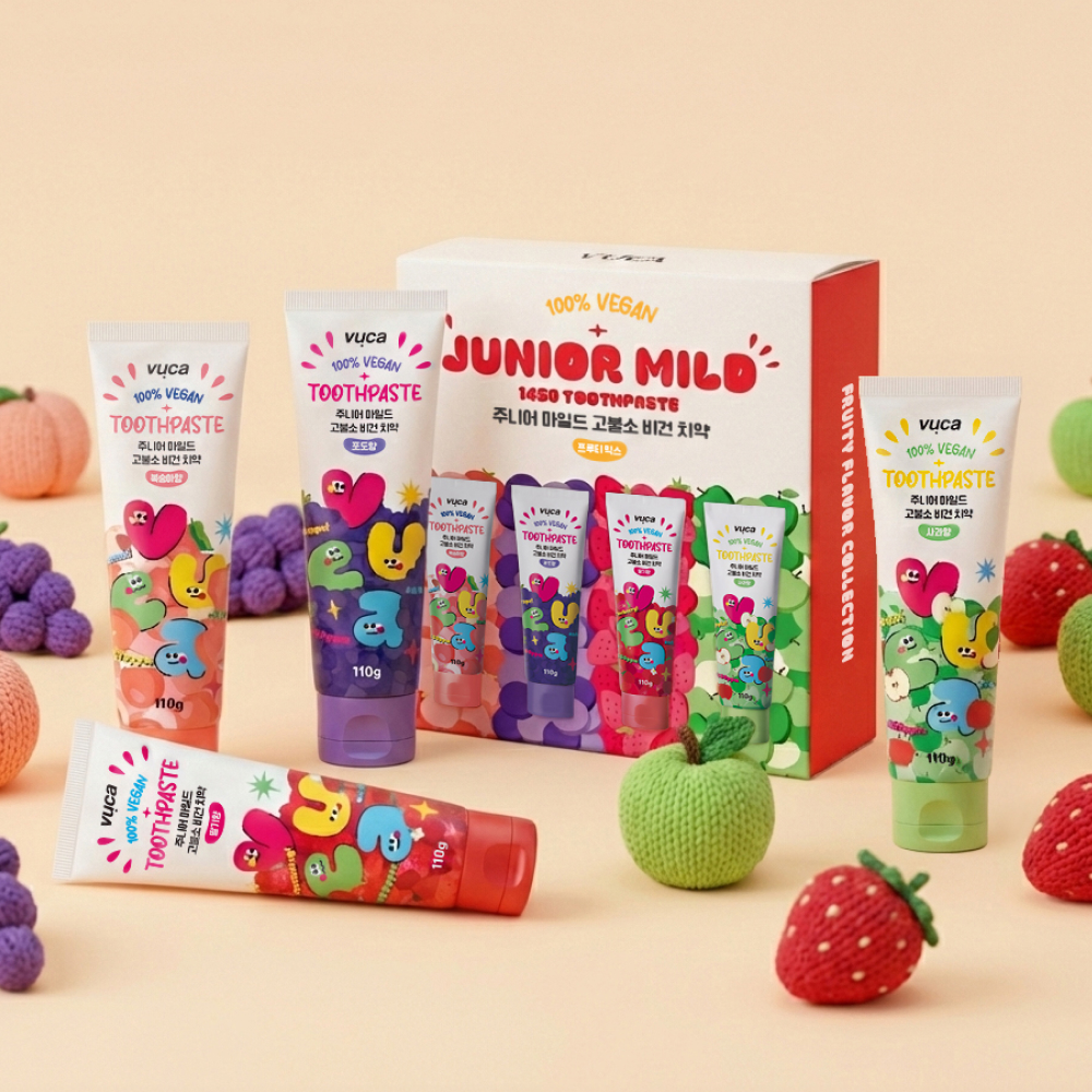 뷰카 뷰카 주니어 마일드 고불소 비건 치약, 프루티믹스, 110g, 4개입, 1박스